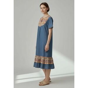 Denim Jean Dress Mumu Vintage House Patio Southwestern Aztec 90s Grunge Large